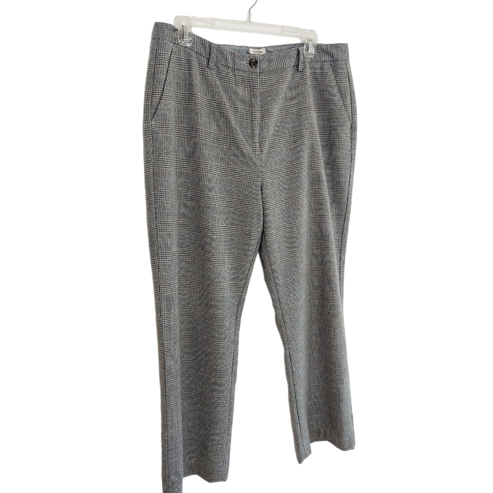 LL Bean Wool Like Pants 14 Short Fully Lined Gray Machine Wash Classic Fit Plaid